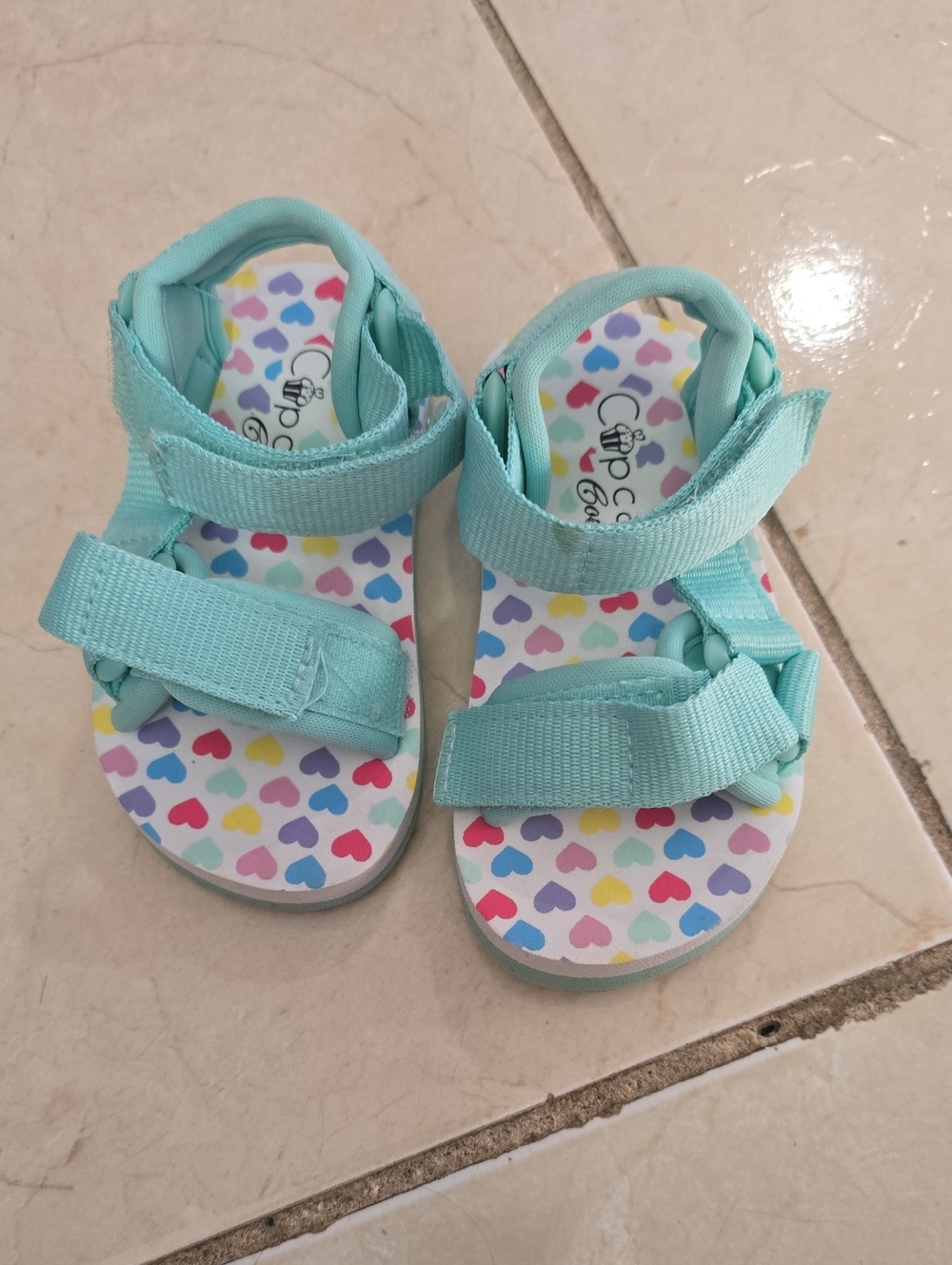 Cupcake Couture Girls Mint Heart-Print Adjustable Velcro Sandals